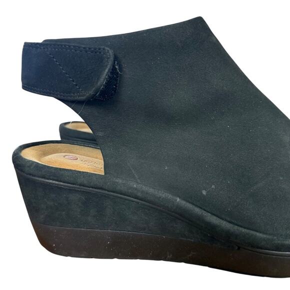 Clarks Wynnmere Abie Unstructured Black Nubuck Leather Wedge Peep Toe Sandals 7W - Picture 12 of 16